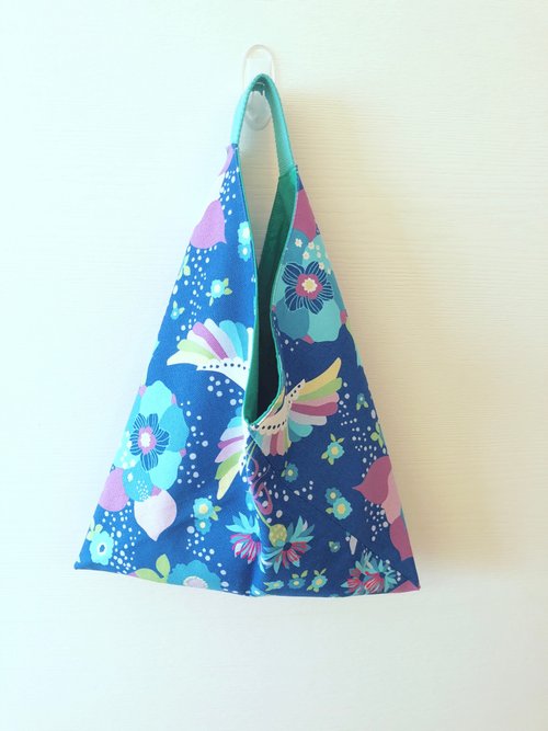 Triangle-shaped tote bag / Japanese origami bag - yellow and blue circle +  blue big point - Shop chez-lu Handbags & Totes - Pinkoi