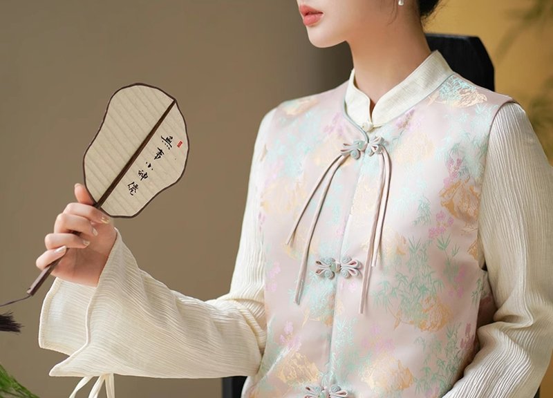 春玉樓 新中式背心疊穿提花上衣 - 女裝上衣 - 其他材質 白色