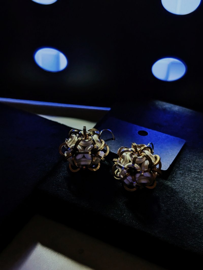 KusaKumo=Hydrangea Image=Champagne White - Earrings & Clip-ons - Aluminum Alloy Gold