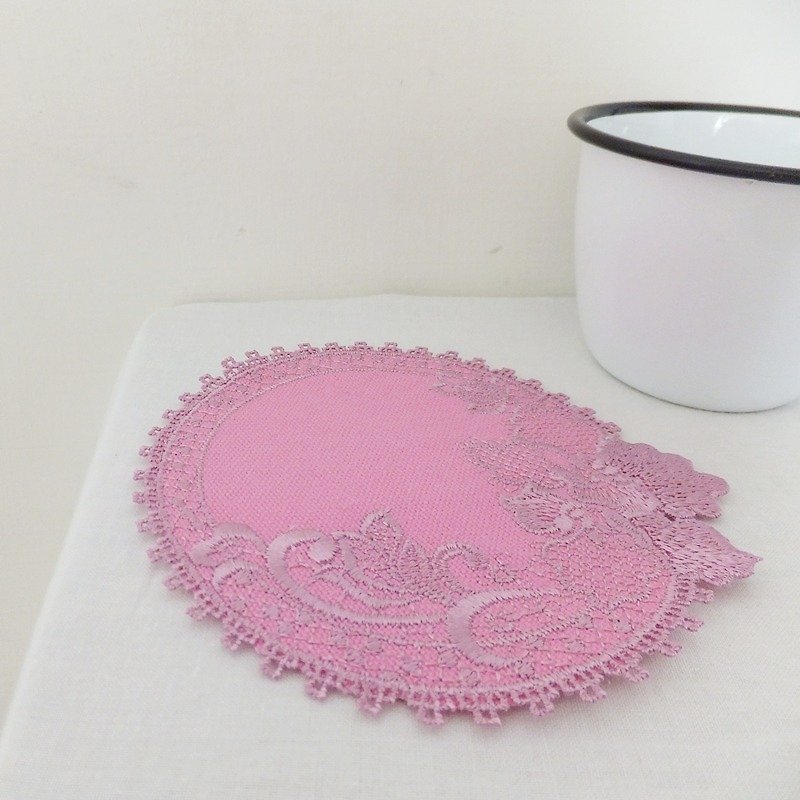 唐花刺繍レースクッション配置コースター-春蘭ピンクパープル - コースター - 紙 ピンク