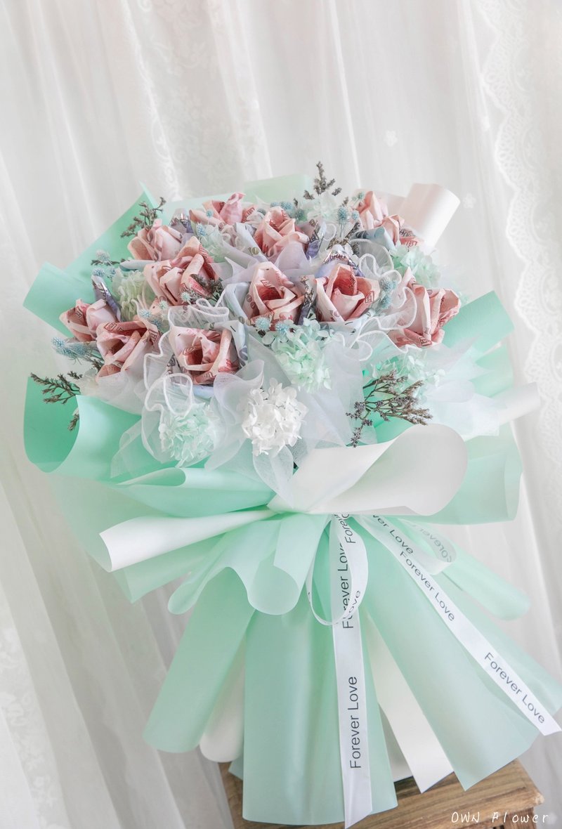 Tiffany Blue/Bill Bouquet/Money Bouquet/Money Flower/Birthday Bouquet/Valentine’s Day Bouquet/Birthday Surprise - ช่อดอกไม้แห้ง - พืช/ดอกไม้ สีน้ำเงิน