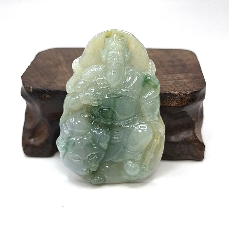 Ice Run Hua Wu God of Wealth Pendant | Natural Burmese Jade A Grade Jadeite - สร้อยคอ - หยก 