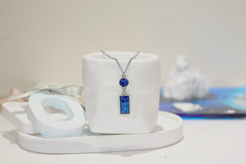 Ocean metal frame jewelry-necklace, key ring#various shapes, customized, waves, flowing art - สร้อยคอ - วัสดุอื่นๆ สีน้ำเงิน