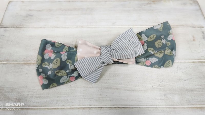 Natural wind pink striped fruit bow hair band - Headbands - Cotton & Hemp Multicolor