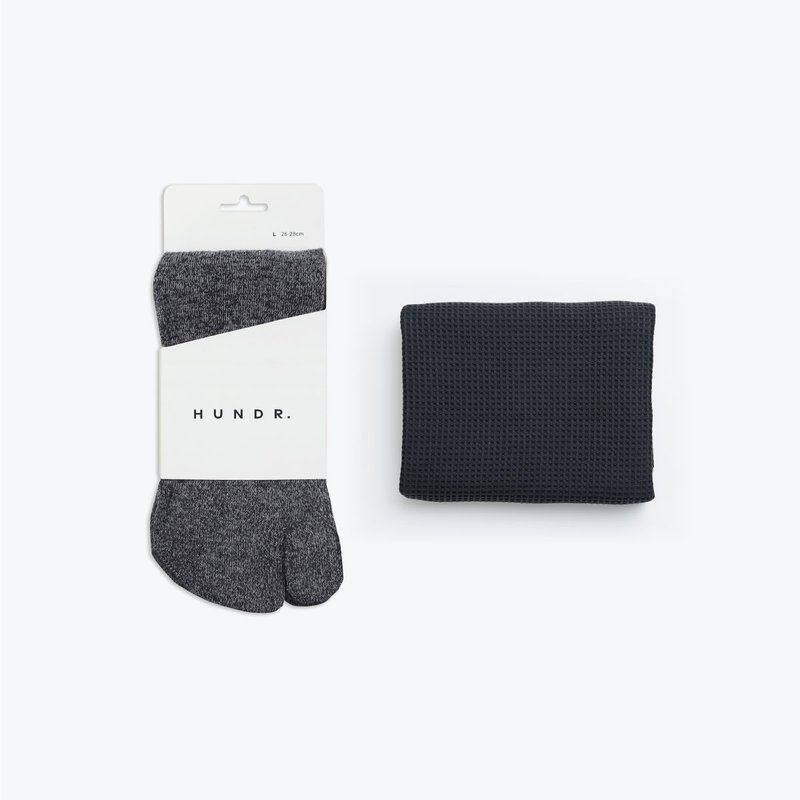 [Preferential Combination] HUNDR. Cotton muffin pattern antibacterial towel + lightweight shock-absorbing antibacterial cotton double-toed socks - Socks - Cotton & Hemp Gray