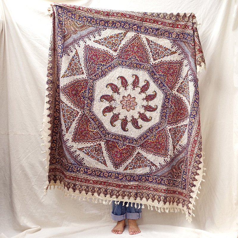 *BajuTua / old things / Iranian mandala hand-printed cotton blanket - พรมปูพื้น - ผ้าฝ้าย/ผ้าลินิน สีนำ้ตาล