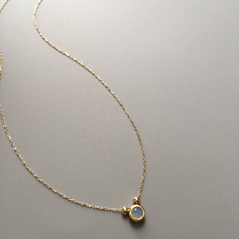 K14gf/SV/K10 Opal Necklace, October Birthstone,yellow gold ball Dainty Necklace - 項鍊 - 珍珠 白色