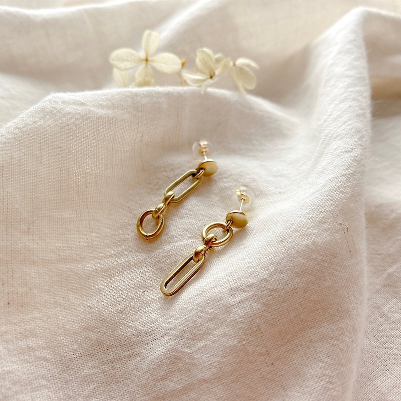 Day-Brass zircon earrings - ต่างหู - ทองแดงทองเหลือง สีทอง