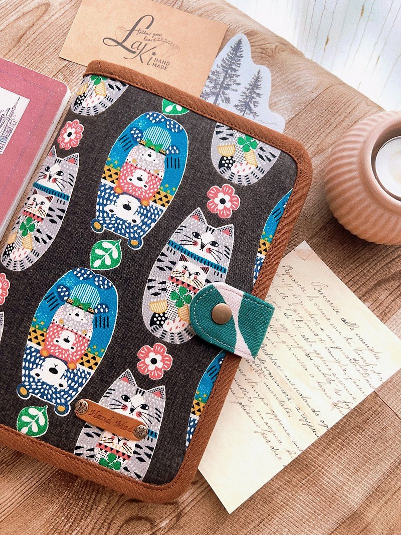 Japanese Vintage Cat Bear A5 Manual Book Cover/Baby Manual - Notebooks & Journals - Cotton & Hemp Brown