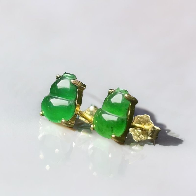 Bingzhong Laokeng green jade gourd earrings 925 sterling silver | Natural Burmese jade jade A goods | Gift giving - ต่างหู - หยก สีเขียว