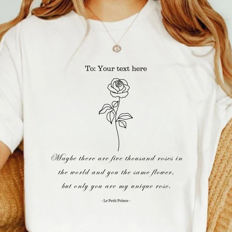 The Little Prince can be customized with a name of Five Thousand Roses, a short-sleeved top with quotes from the movie - เสื้อยืดผู้หญิง - ผ้าฝ้าย/ผ้าลินิน ขาว