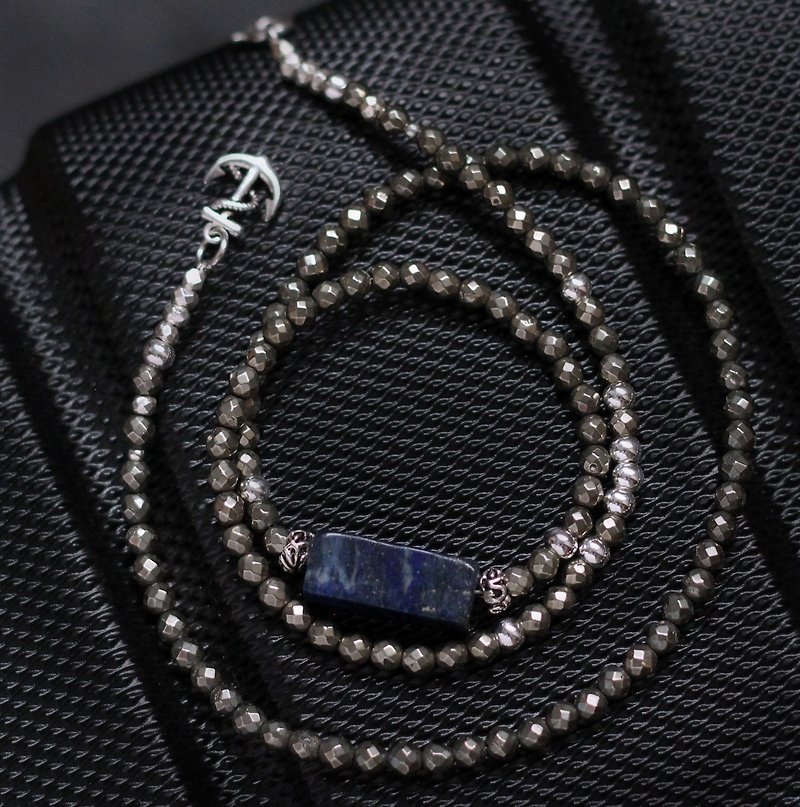 Cangshi. Natural ore bracelet natural lapis lazuli pyrite 925 Silver 925 Silver navy anchor pendant - Bracelets - Gemstone Blue