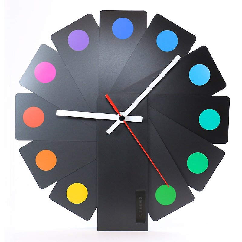 Czech Kibardin Variety Clock / Black Fan Leaf / Color Spot - Clocks - Plastic Multicolor