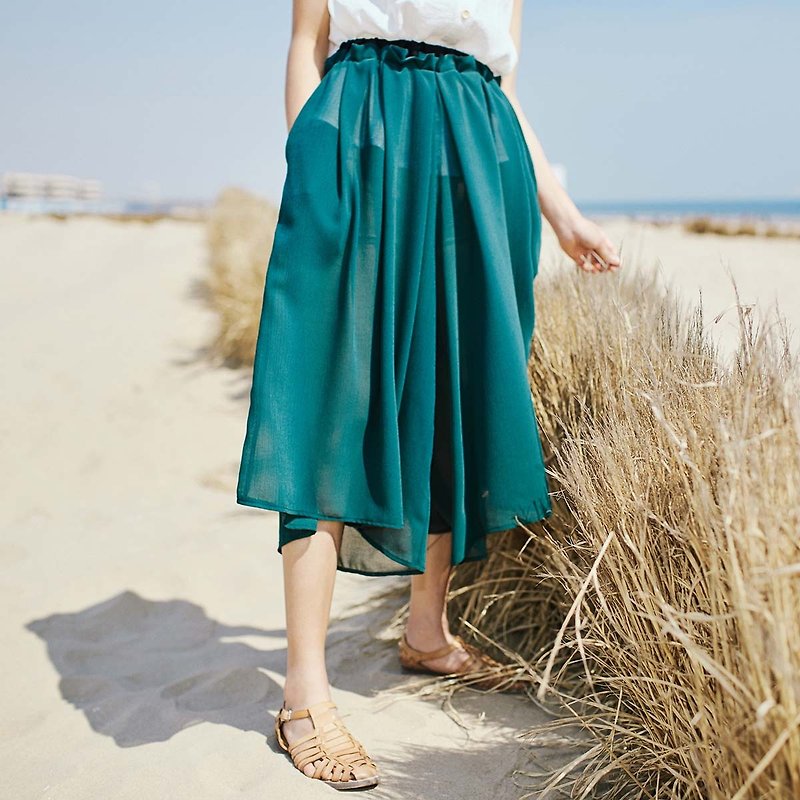 Anne Chen 2017 summer new women's waist color pleated skirts - กางเกงขายาว - ผ้าฝ้าย/ผ้าลินิน สีเขียว