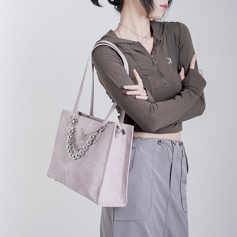 Phantom Butterfly Series Fluid Butterfly Large Tote with Zipper, Large-Capacity Commuting Practical Square Bag for A4 Books - กระเป๋าแมสเซนเจอร์ - หนังเทียม สึชมพู