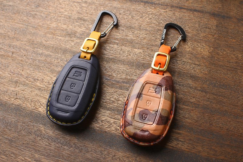茶皮 現代 Venue 汽車鑰匙皮套 Kona HYUNDAI Tucson ioniq 客製 - 鑰匙圈/鑰匙包 - 真皮 