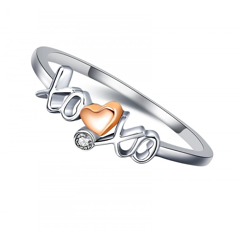 親親抱抱 鑽石14K金白鋼 女用戒指 - 戒指 - 鑽石 銀色