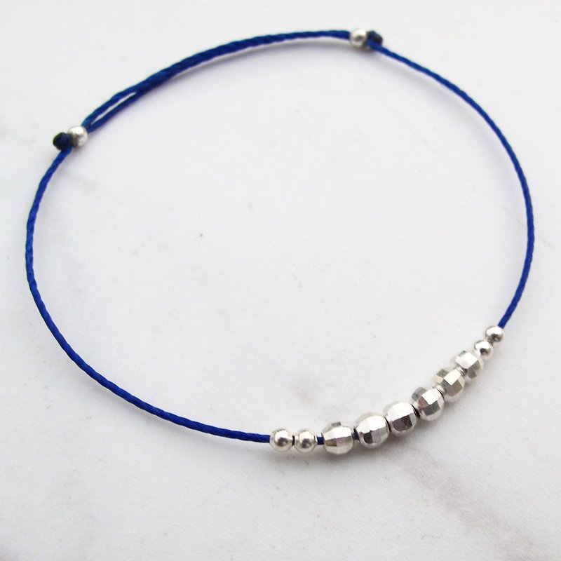 Big staff Taipa [manual creation] sterling silver cutting beads very fine wax rope bracelet - สร้อยข้อมือ - เงินแท้ สีเงิน