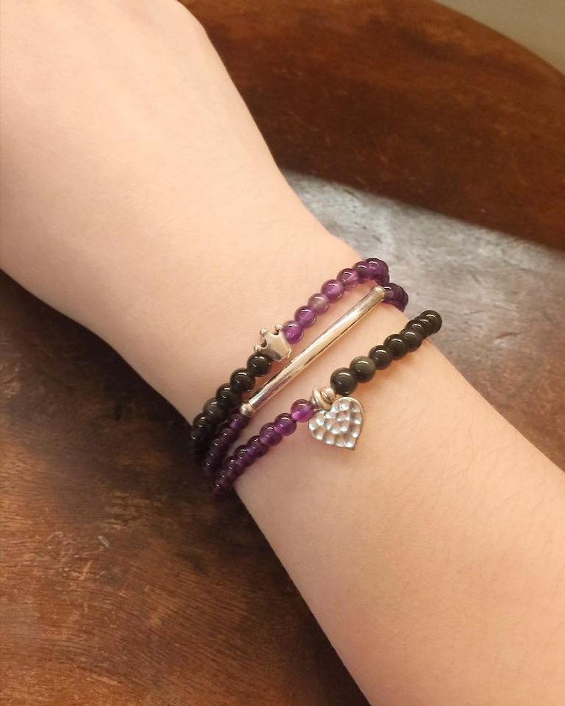 MH Pure Silver Natural Stone _ Wishing Wizard Series _ Peace Singing (Amethyst) - Bracelets - Gemstone Purple