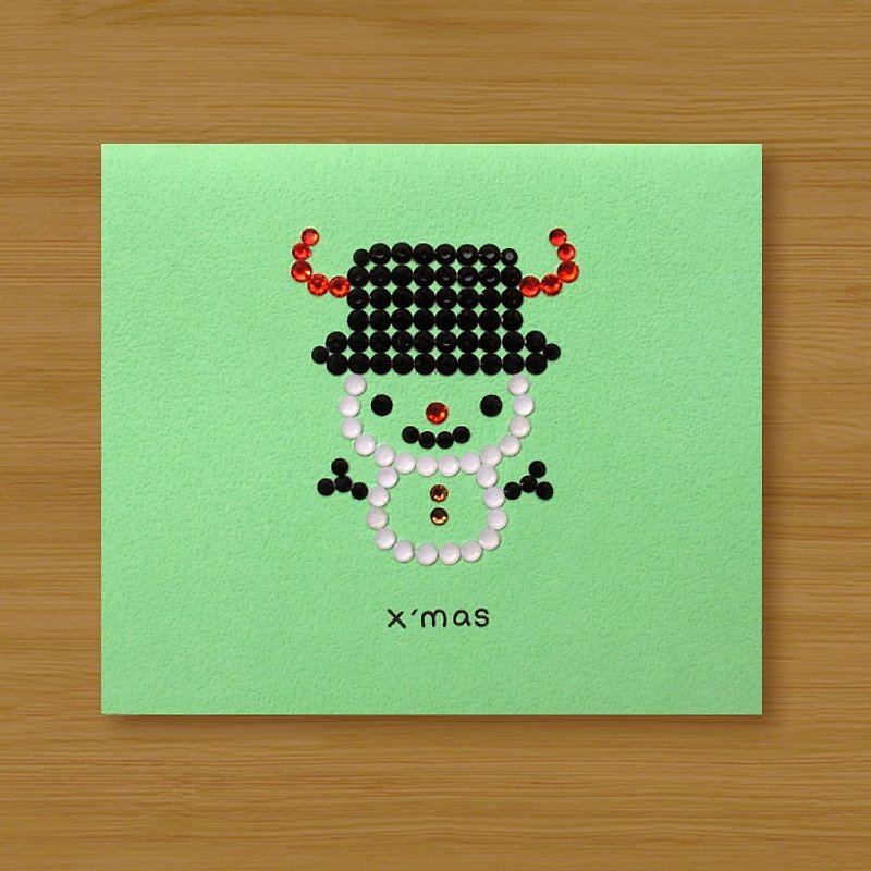 手工貼鑽卡片 _ 牛角紳士小雪人 ... 聖誕節、聖誕卡 - 卡片/明信片 - 紙 綠色