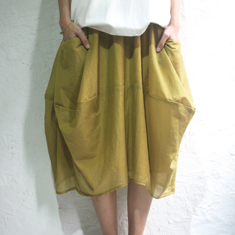 Omake balloon skirt (mustard yellow) - กระโปรง - ผ้าฝ้าย/ผ้าลินิน สีเหลือง