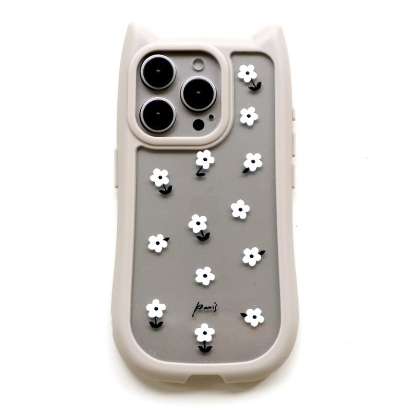 iPhone15/14/13/12 Apricot Kitty White Flower Transparent Phone Case - Phone Cases - Plastic Gray