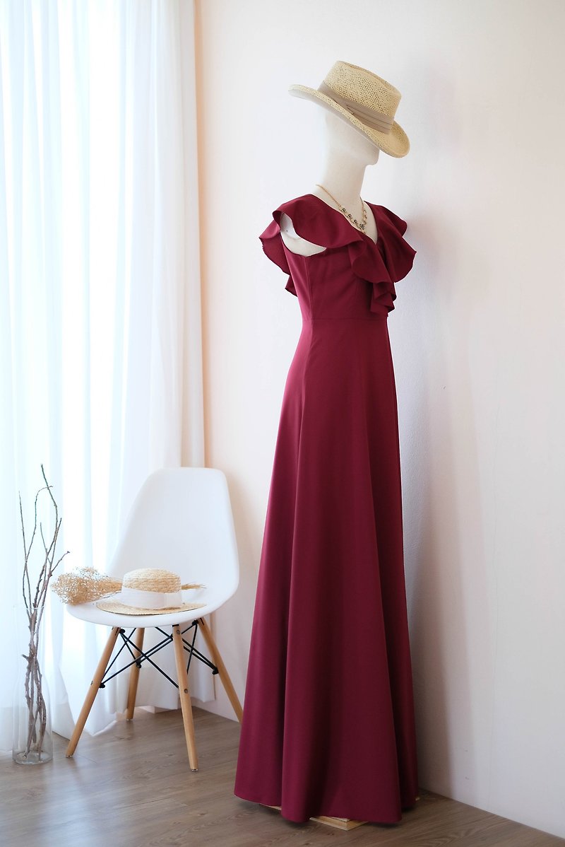 Burgundy Red Maxi dress Summer dress Bridesmaid dress Cocktail party dress - Evening Dresses & Gowns - Polyester Red