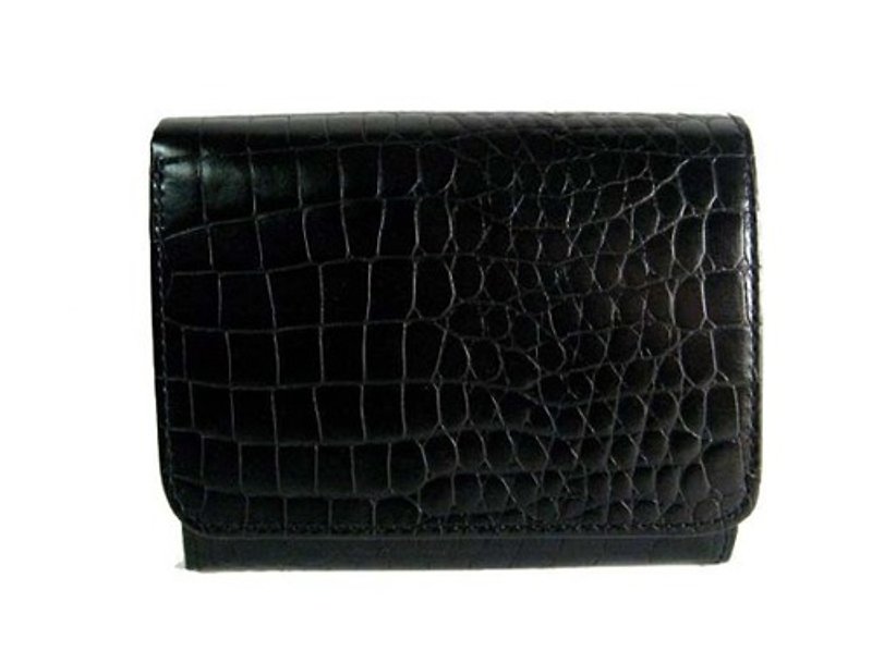 bifold wallet Embossed cowhide crocodile - กระเป๋าสตางค์ - หนังแท้ สีดำ