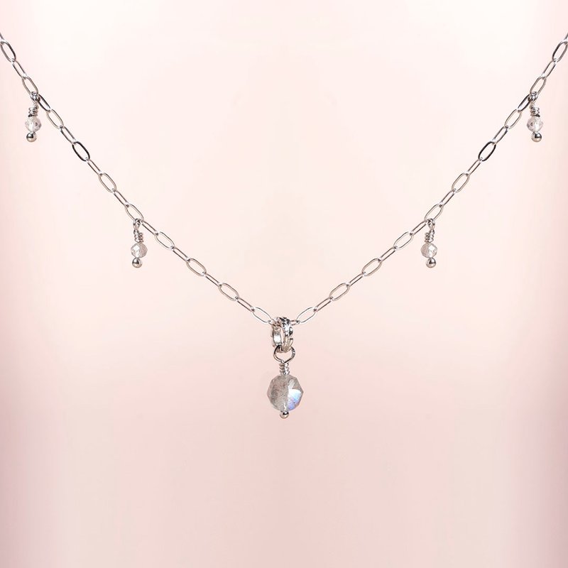 Star Diamond Labradorite 925 Silver Necklace - สร้อยคอ - คริสตัล สีเทา