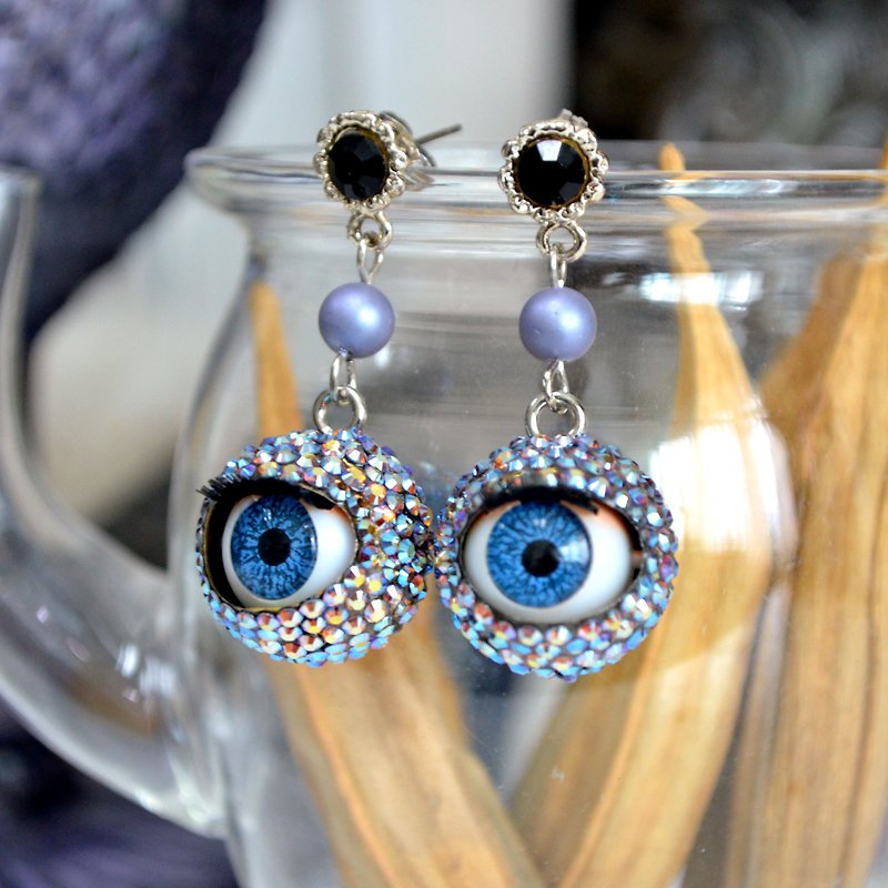 Symphony Swarovski crystal eyeball earrings eyeball EYES - ต่างหู - คริสตัล หลากหลายสี