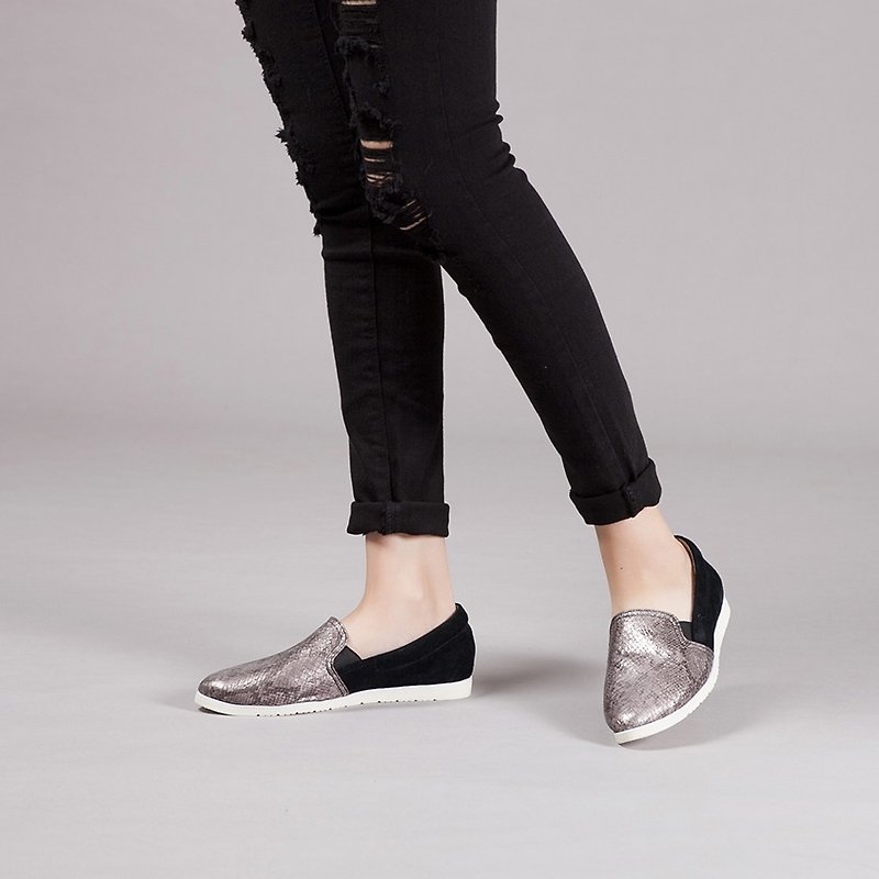 Zero Code-[Rock Soul] Shuangpin Lightweight Loafers_Nickel Metal (22.5/23/25) - รองเท้าอ็อกฟอร์ดผู้หญิง - หนังแท้ สีเงิน