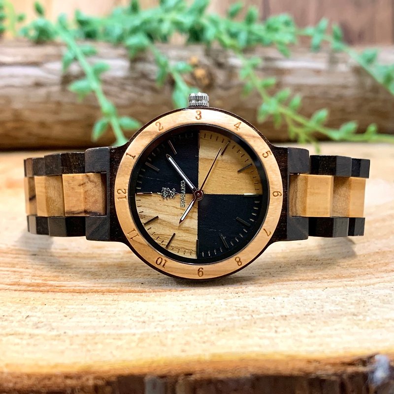 EINBAND Traum Sandalwood & Olive 32mm Wooden Watch - ペアウォッチ - 木製 ブラウン