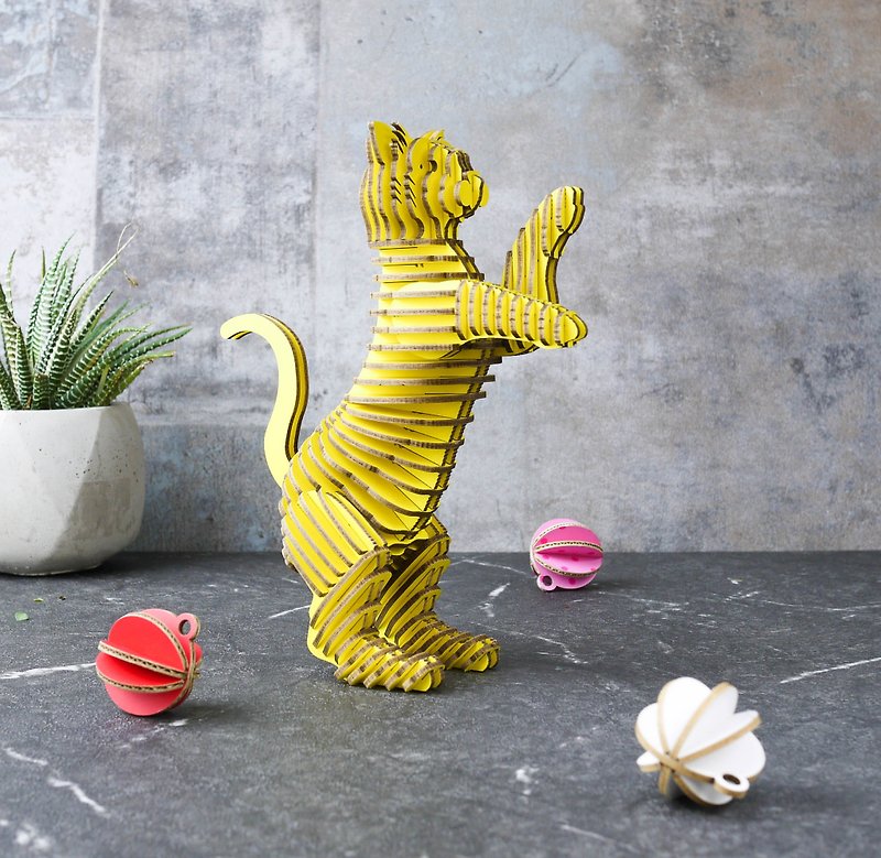 HAPPY CAT 貓 語系列 3D 手作 DIY 居家擺飾 黃色 - 裝飾/擺設  - 紙 黃色