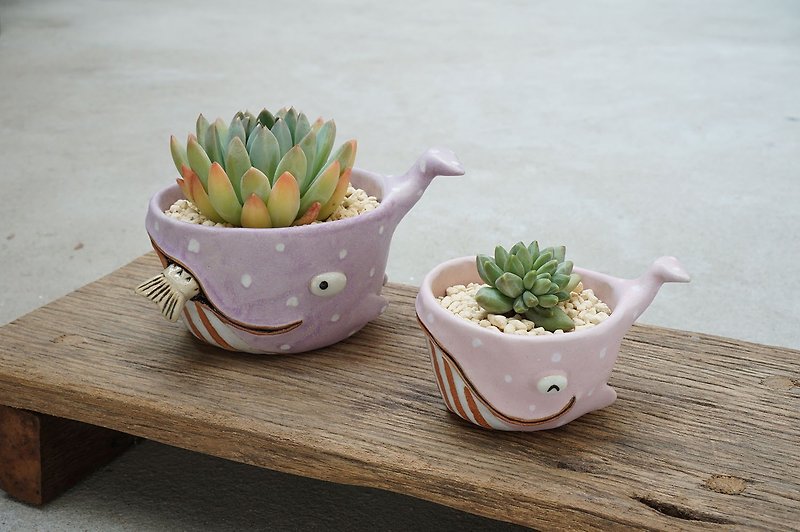 手作りクジラポット、セラミック、サボテン、盆栽、粘土 - 花瓶・植木鉢 - 陶器 ピンク
