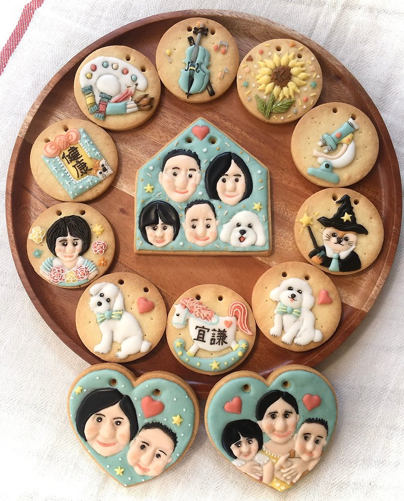 Zhang Wanqian Exclusive Saliva Biscuits-Family Portrait-Love-Icing Biscuits 12+1/セット - クッキー・ビスケット - 食材 