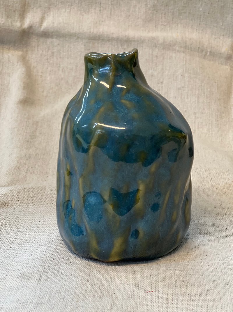 手練り織部釉花器 - 花瓶・植木鉢 - 陶器 ブルー