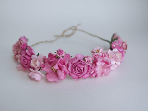 makemefrompaper Paper Flower tiara ,flowers Crown, flower Headband, Wedding, magenta, pink,