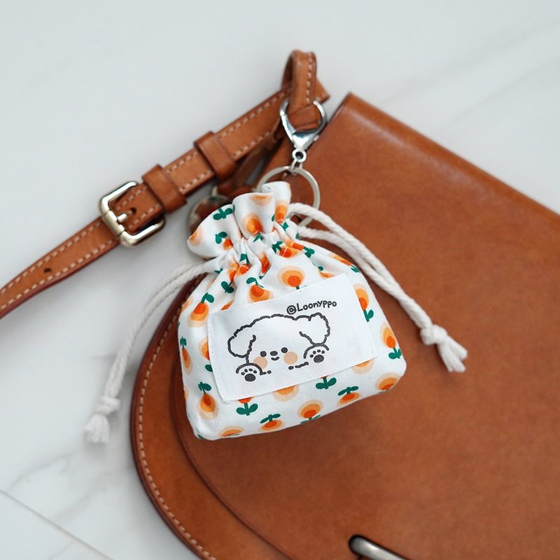Mini String pouch keyring - 零錢包/小錢包 - 棉．麻 橘色