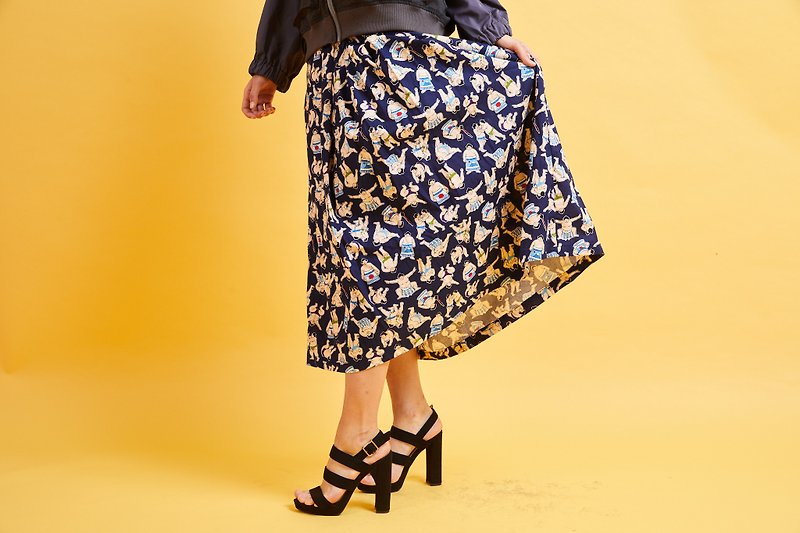 Blue Sumo Long Pleated Skirt BLUE SUMO LONG PLEATED SKIRT - กระโปรง - ผ้าฝ้าย/ผ้าลินิน สีน้ำเงิน