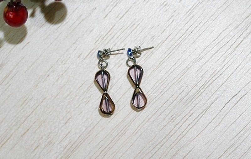 Alloy X Natural Stone ＊Double Water Drops ＊_Pin Earrings - Earrings & Clip-ons - Plastic Brown