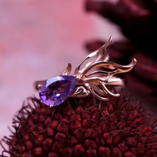 Edith Art & Jewellery 小金魚 - 紫水晶 純銀 電 18K玫瑰金 戒指