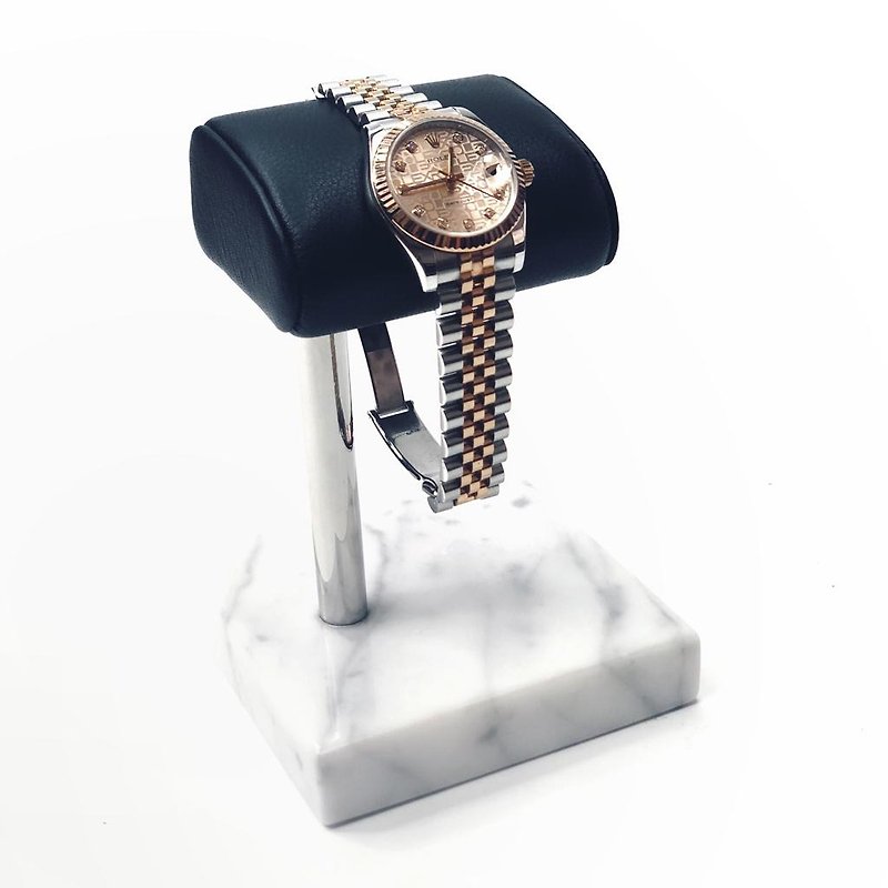 Tosca | Leather Watch Stand-Single White marble leather stand - Men's & Unisex Watches - Genuine Leather White