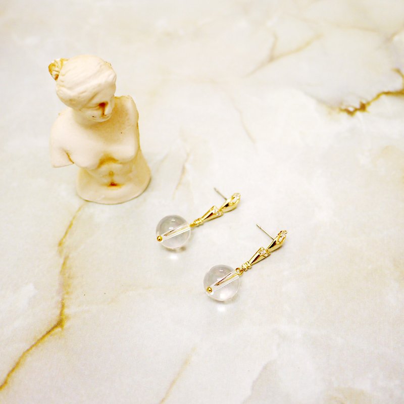 Kiss your little hands white crystal earrings - ต่างหู - โลหะ ขาว