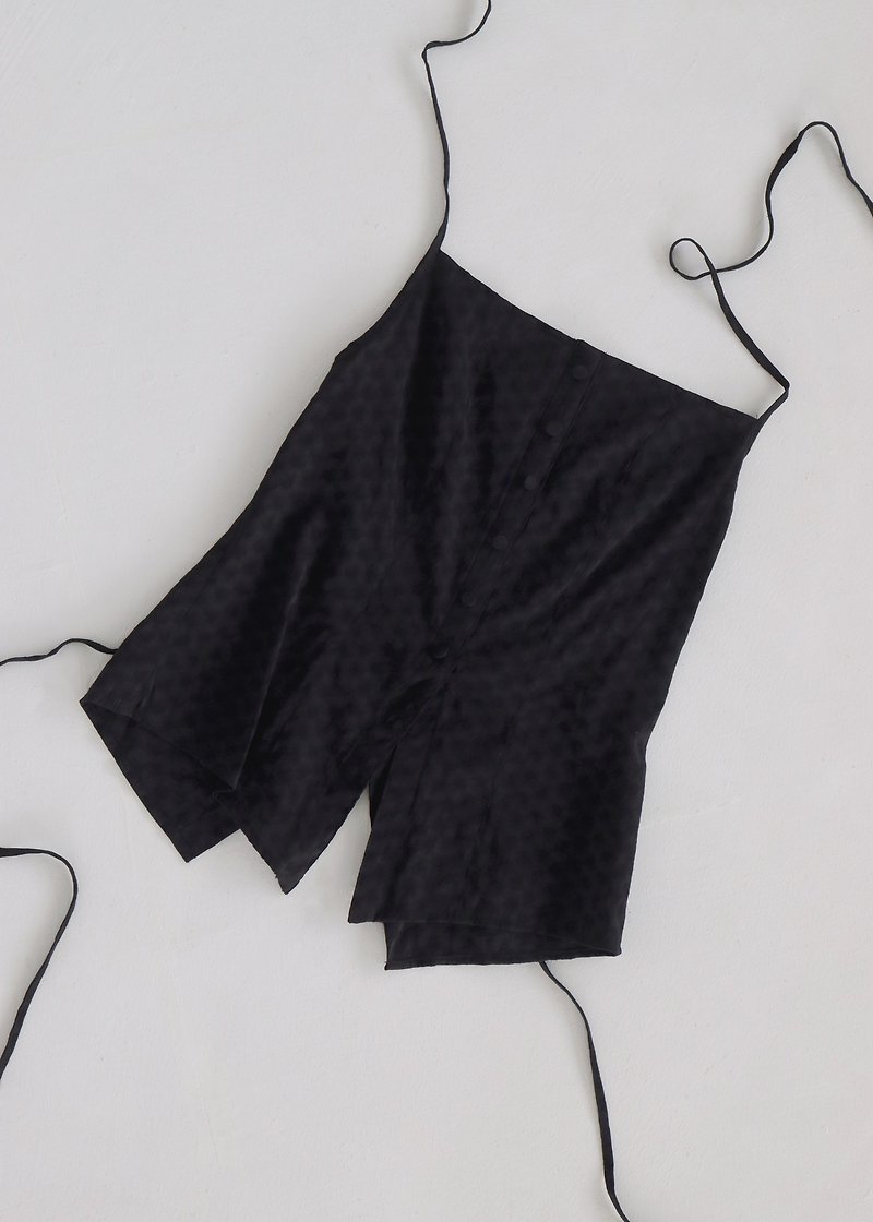 apron lace-up vest / black - เสื้อกั๊กผู้หญิง - เส้นใยสังเคราะห์ สีดำ