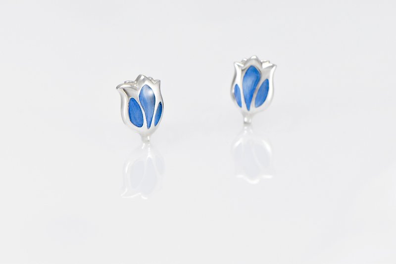 Tulip Earrings-Light Blue - ต่างหู - เงิน สีน้ำเงิน