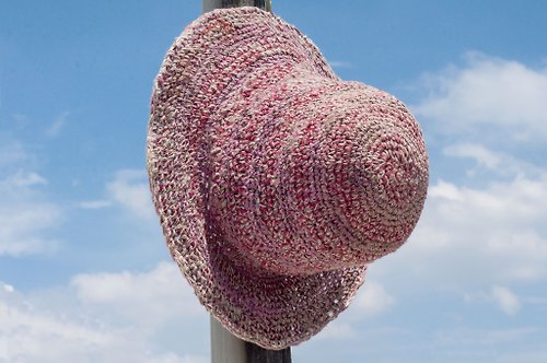omhandmade 鉤織棉麻帽 手工編織帽 漁夫帽 遮陽帽 草帽 草編帽 登山帽-草莓