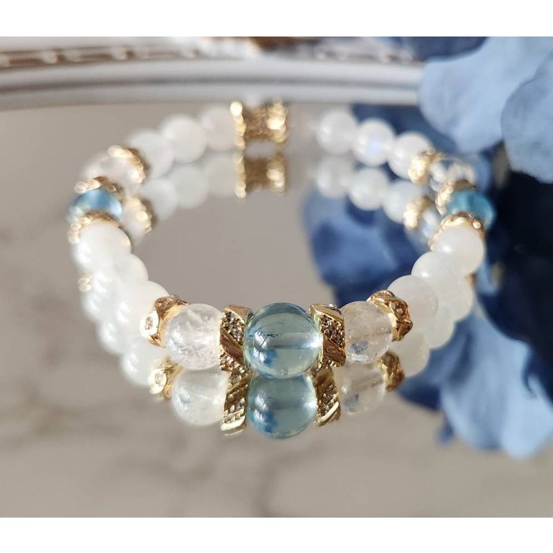 Jeux d'eaux Water Play|Aquamarine|White Ghost|Moonstone Beads|Bracelet| - Bracelets - Crystal Blue