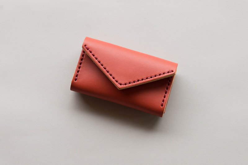 HANDMADE CARD HOLDER BAG MADE OF VEGETABLE TANNED LEATHER FROM JAPAN- ORANGE BROWN - 化妝包/收納袋 - 真皮 咖啡色