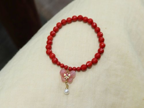 Angel's tears 天使之淚 Jewelry Design 6mm天然原礦硃砂. 帝王砂切面珠 鹽源瑪瑙蝴蝶設計單圈手串s