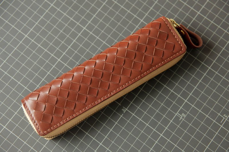 Leather DIY Material Kit / Finished Product - Woven Leather Pen Case / Stationery Organizer - Free Custom Stamping - Leather Goods - Genuine Leather 
